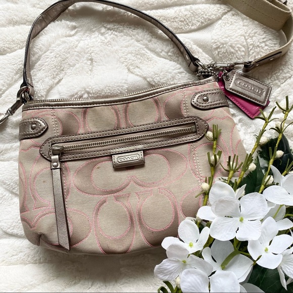 Coach Handbags - Coach Daisy Outline Signature Metallic Purse #F23946 Tan/Brown/Pink